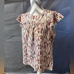 Flutter Sleeve Printed Women's Top in Burgundy & Cream